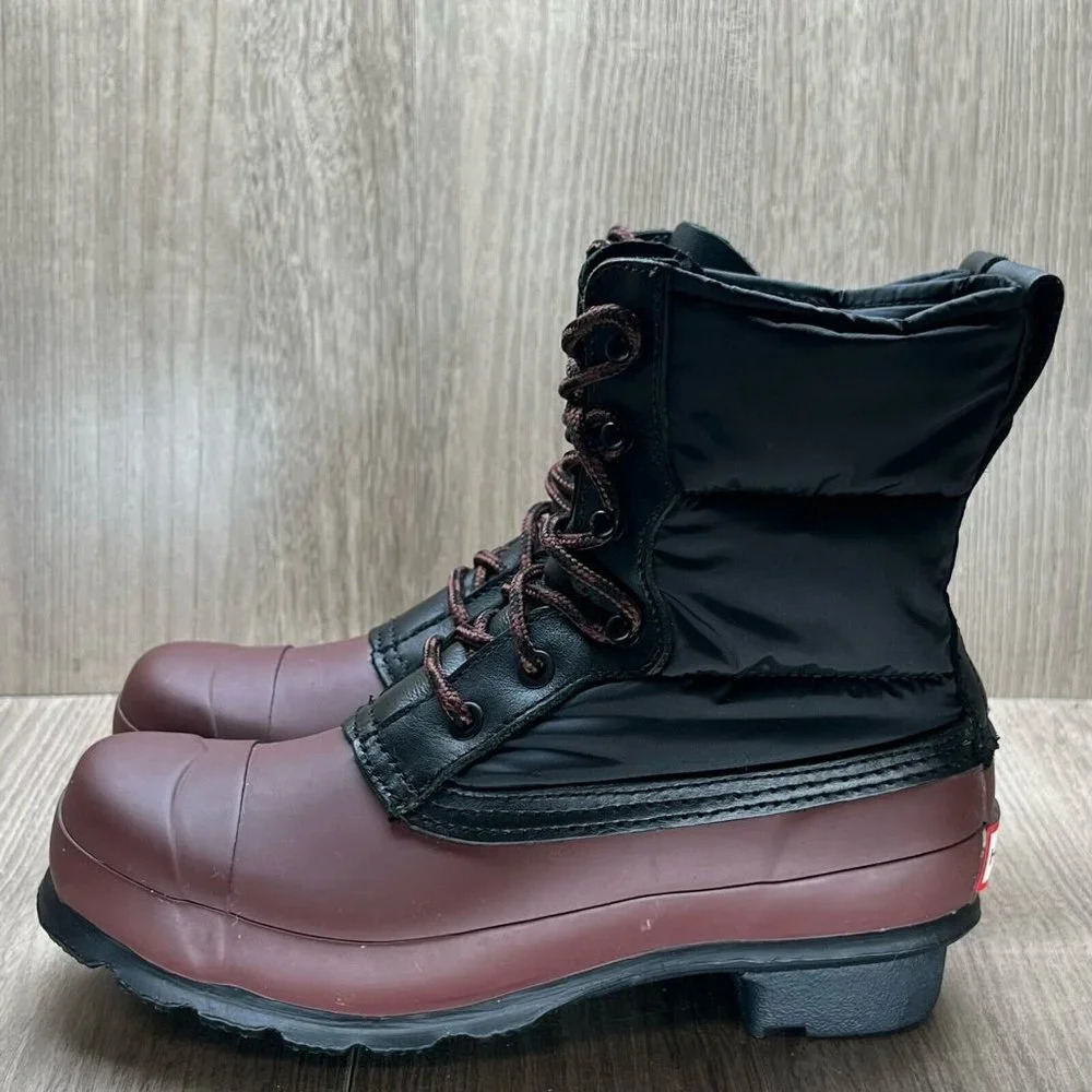 Hunter Boots Womens Size 6 Original Quilted Lace Up Short Rain Black Brown - Picture 4 of 11